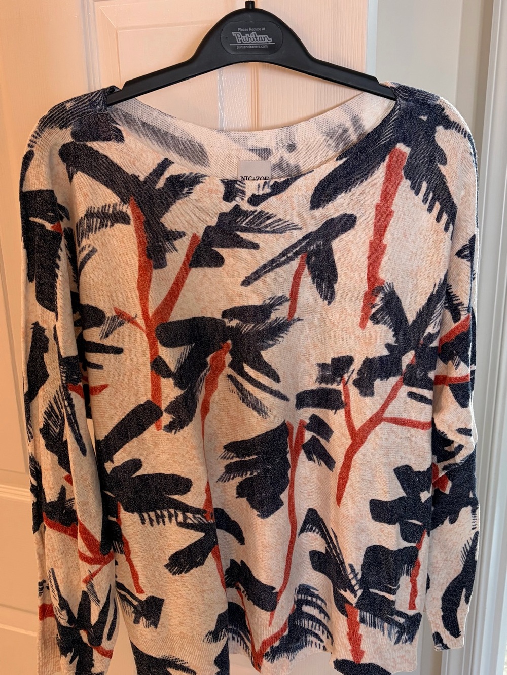 Nic + Zoe Women's Cream Sweater with Navy & Rust Print